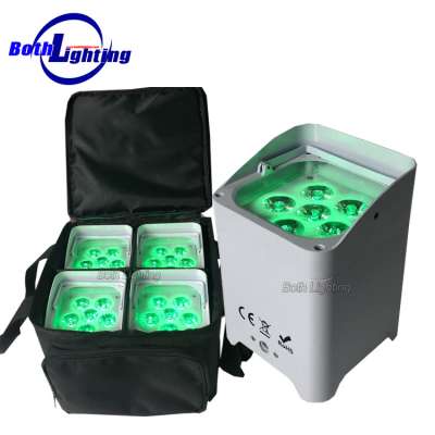 Free Shipping 4PCS/Soft Bag 6X18W Battery Powered Wireless RGBWA UV LED DJ lightings Events Wedding Par Uplight